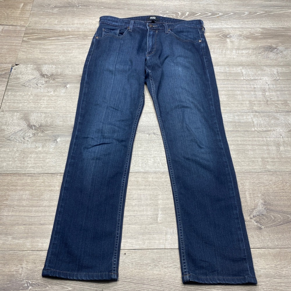 Paige Federal Jeans Mens 32x30 Dark Blue Slim Straight Stretch Denim Indigo